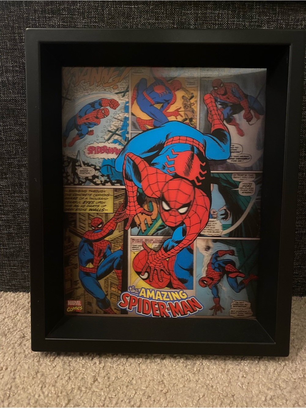 Holographic Marvel Spider-Man Comic Panel Art - Red, Blue, Black